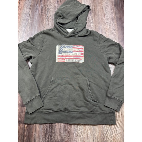 Denim & Supply Ralph Lauren Other - Denim & Supply Ralph Lauren American Flag Patch Hoodie Olive Green Mens XL